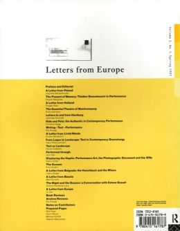 Back cover of Performance Research: Volume 2 Issue 1 - Letters from Europe